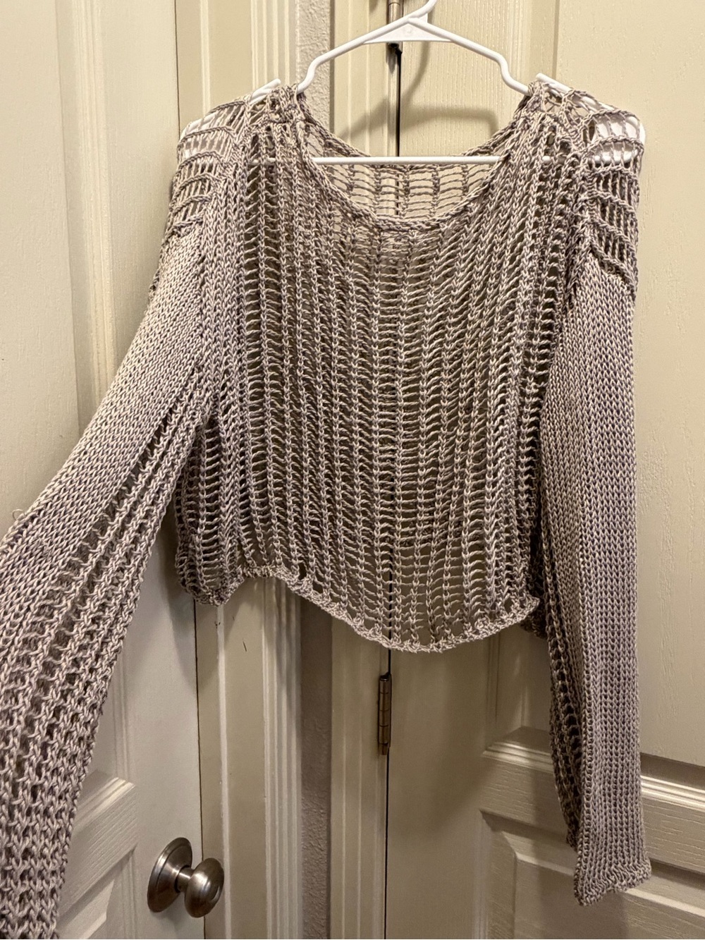 Light Taupe Open-Knit Women's Sweater